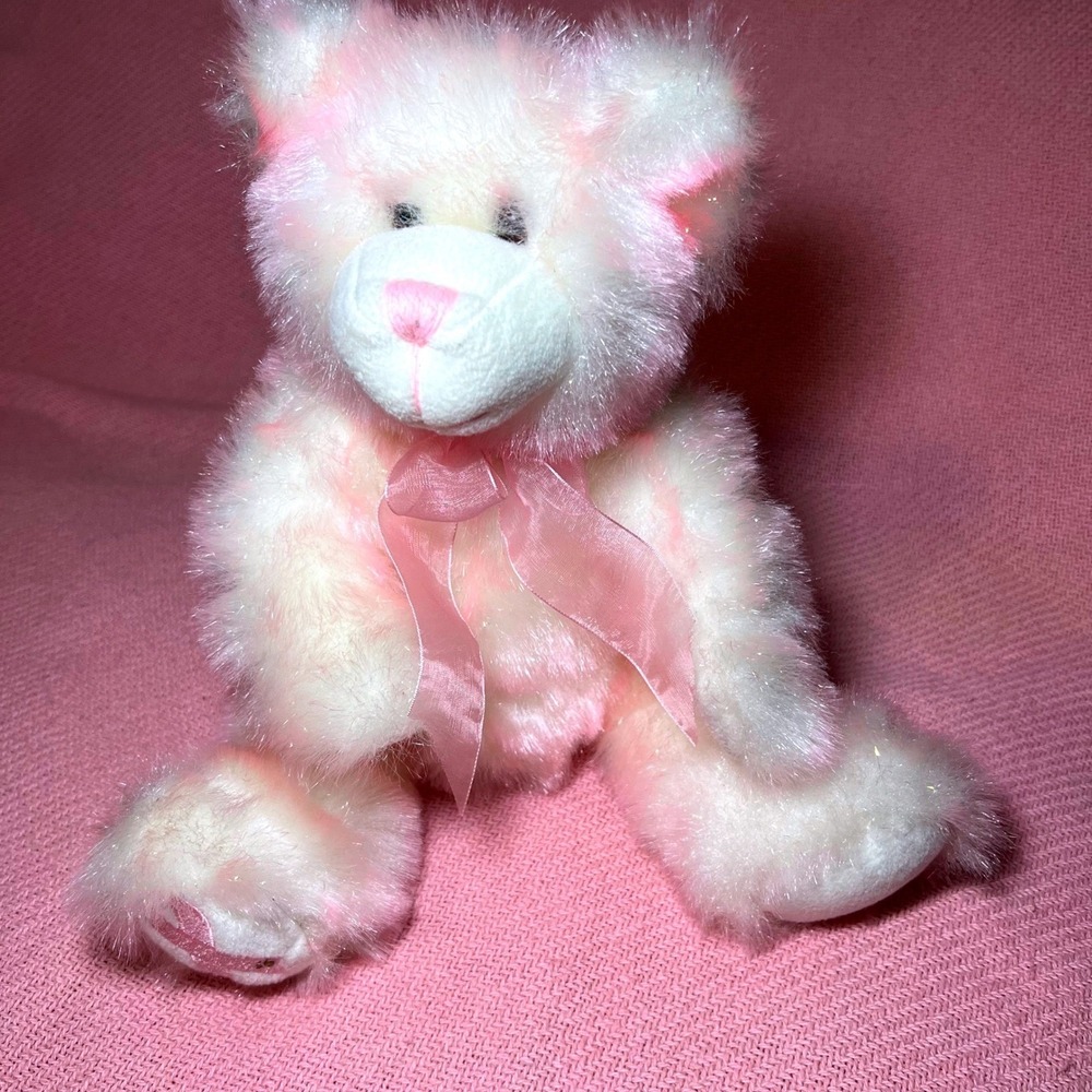 Build A-Bear Breast Cancer Awareness Pink Ribbon Teddy Bear White Shimmer Plush‎